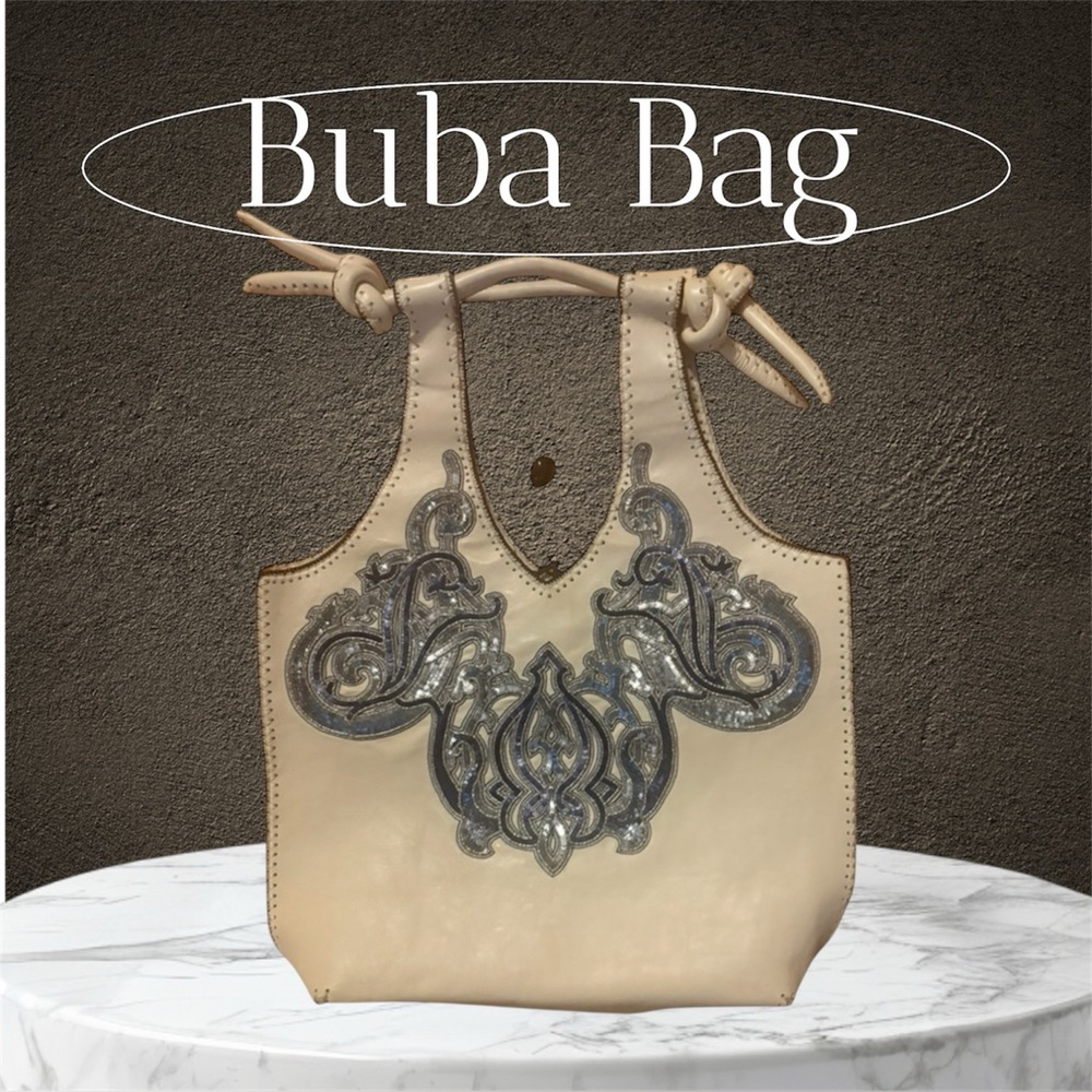 🌺Buba of London Rare & Beautiful Handmade Cream Soft Leather & Sequins Handbag